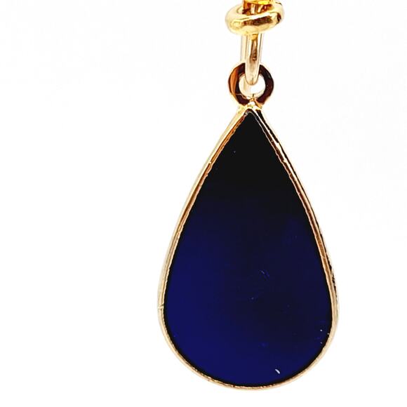 Vintage Laurel Burch "Tear" Blue Enamel Gold Plated Earrings - 1 3/8 Inches - Picture 5 of 11